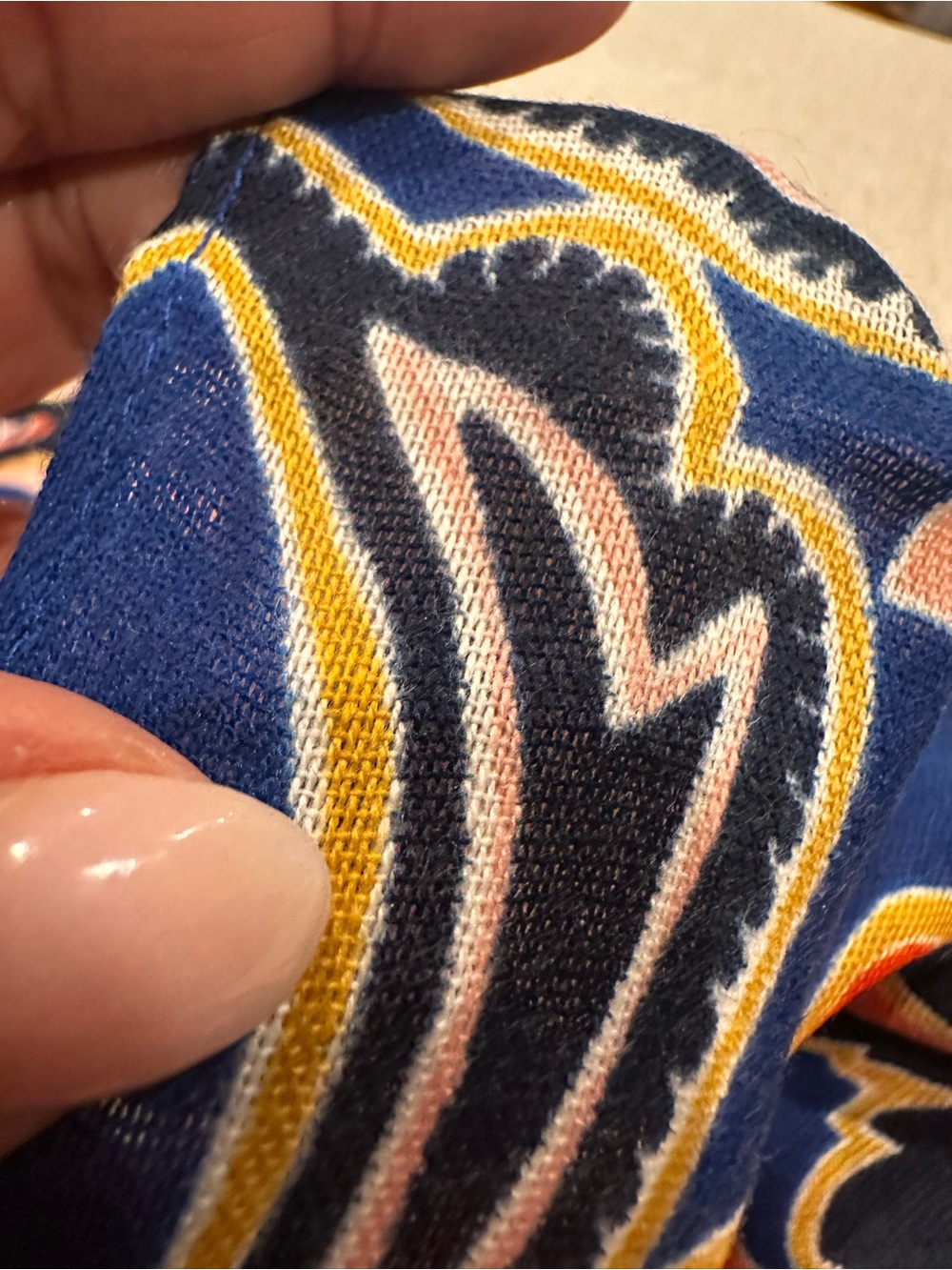 Lands' End Navy Scarf with Orange, Yellow & Pink Paisley Floral Print - Picture 3 of 8